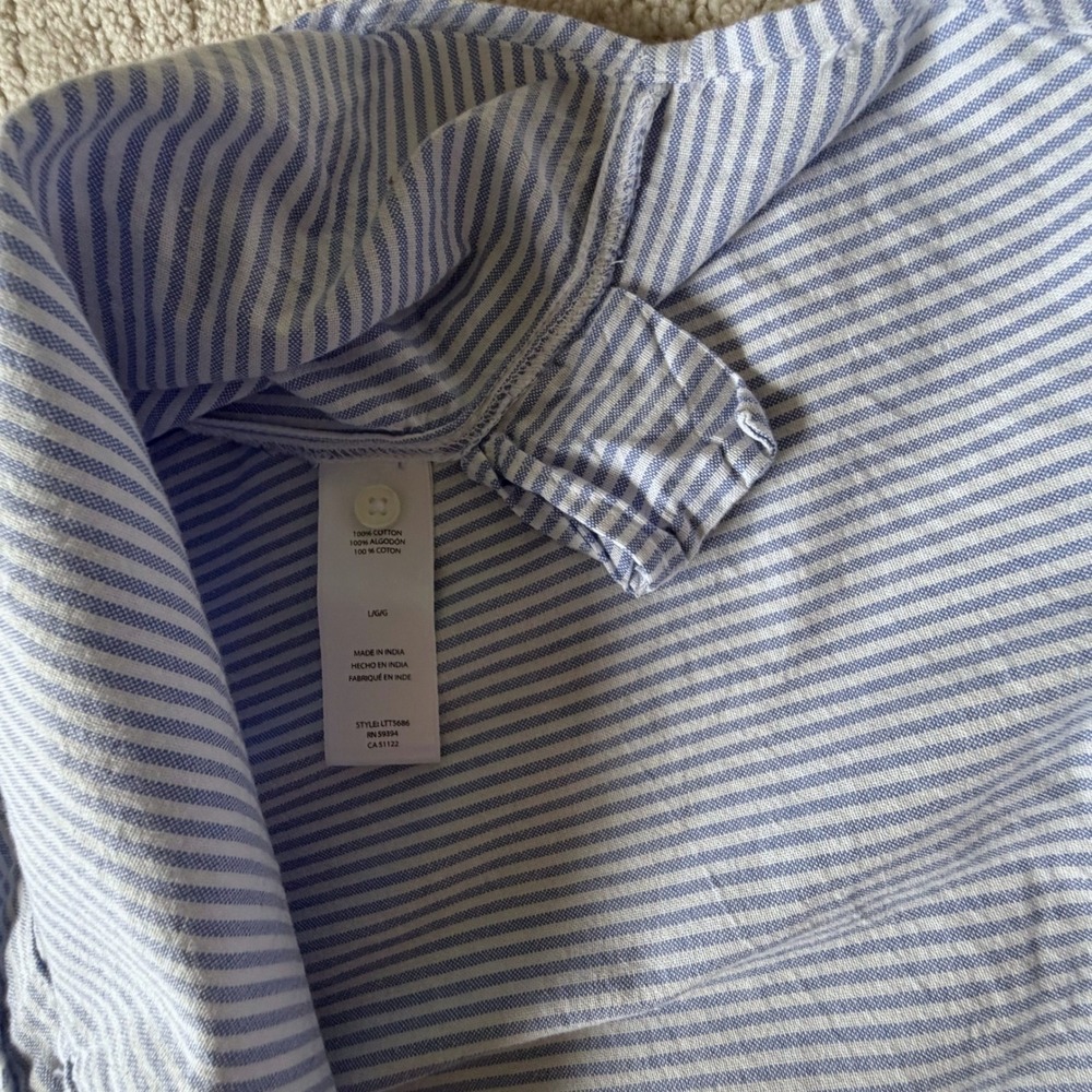 Beachlunchlounge Blue White Striped Cotton Button Down Relaxed Oxford Shirt L - Picture 8 of 9